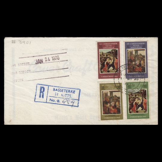 St Christopher Nevis Anguilla 1969 Christmas first day cover, BASSETERRE
