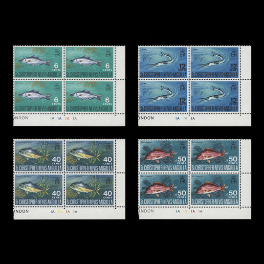 St Christopher Nevis Anguilla 1969 (MNH) Fish plate blocks