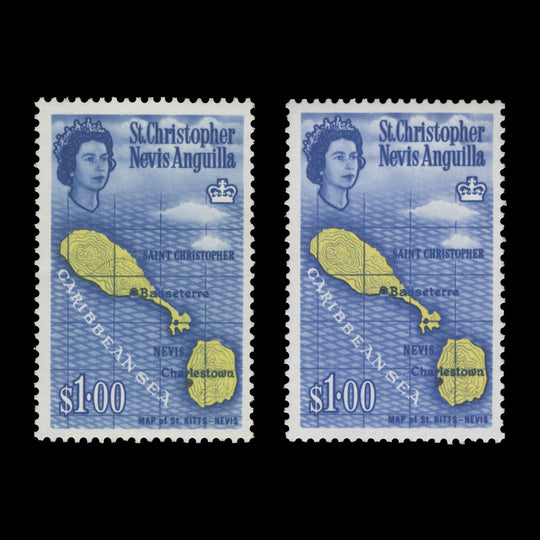 St Christopher Nevis Anguilla 1969 (Variety) $1 Map of St Kitts shade