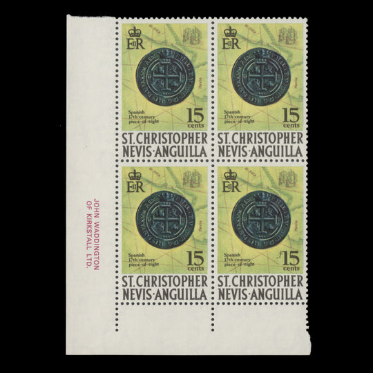 St Christopher Nevis Anguilla 1970 (MNH) 15c Piece-of-Eight imprint block, type I