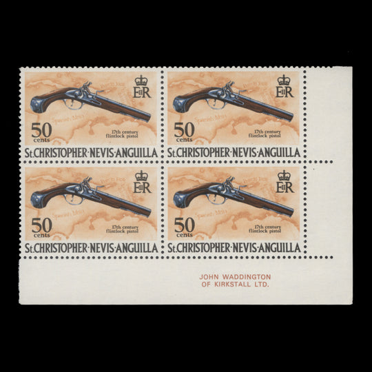 St Christopher Nevis Anguilla 1970 (MNH) 50c Flintlock Pistol imprint block