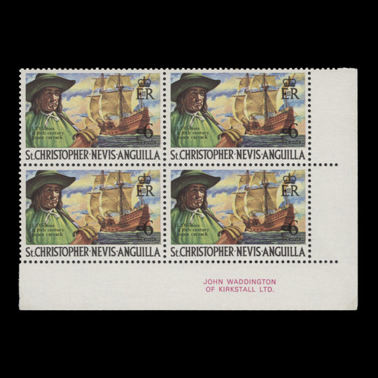 St Christopher Nevis Anguilla 1970 (MNH) 6c L'Ollonois and Pirate Carrack imprint block
