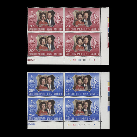 St Christopher Nevis Anguilla 1972 (MNH) Royal Silver Wedding plate blocks
