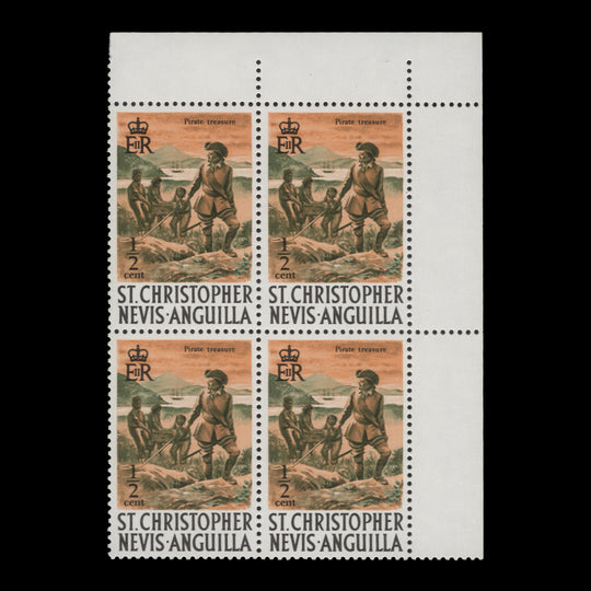 St Christopher Nevis Anguilla 1973 (MNH) ½c Pirate Treasure block, sideways watermark