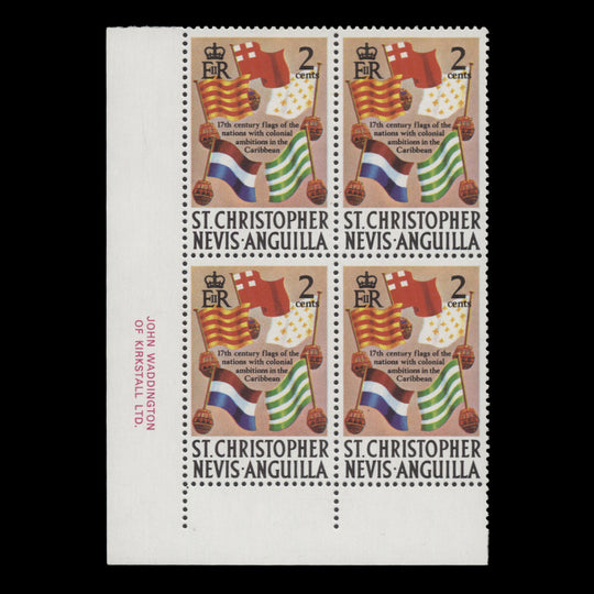 St Christopher Nevis Anguilla 1974 (MNH) 2c Naval Flags imprint block, PVAD
