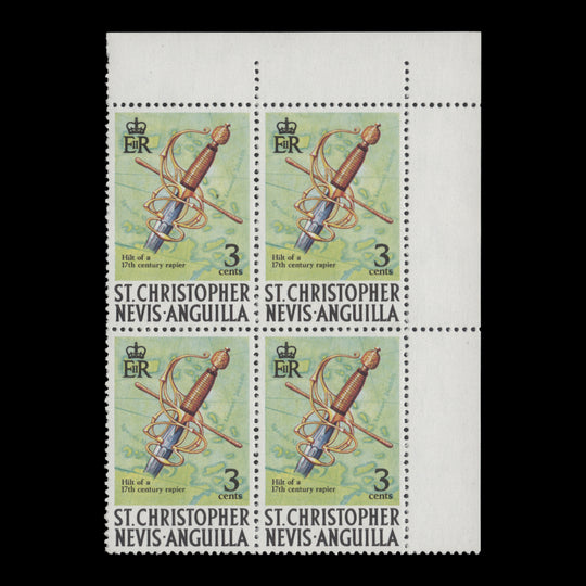 St Christopher Nevis Anguilla 1974 (MNH) 3c Rapier Hilt block, PVAD