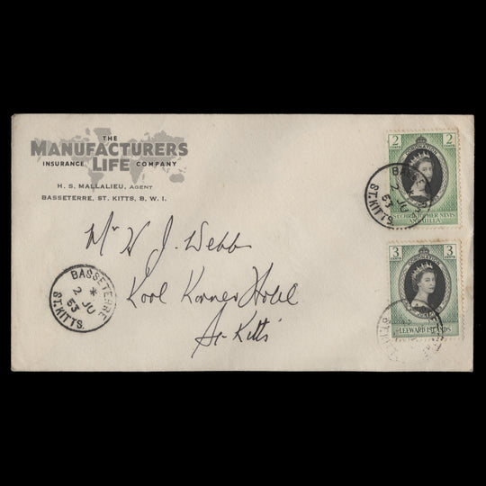 St Christopher Nevis Anguilla/Leeward Islands 1953 First day cover, BASSATERRE