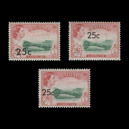 Swaziland 1961 (MNH) 25c/2s6d A Highveld View with type II surcharge at lower left