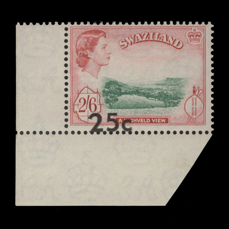 Swaziland 1961 (Variety) 25c/2s 6d A Highveld View with type I surcharge shift