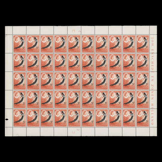 Swaziland 1968 (MNH) 3c/5c Widow Bird sheet of 50 stamps