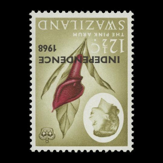 Swaziland 1968 (Variety) 12½c Pink Arum with inverted watermark