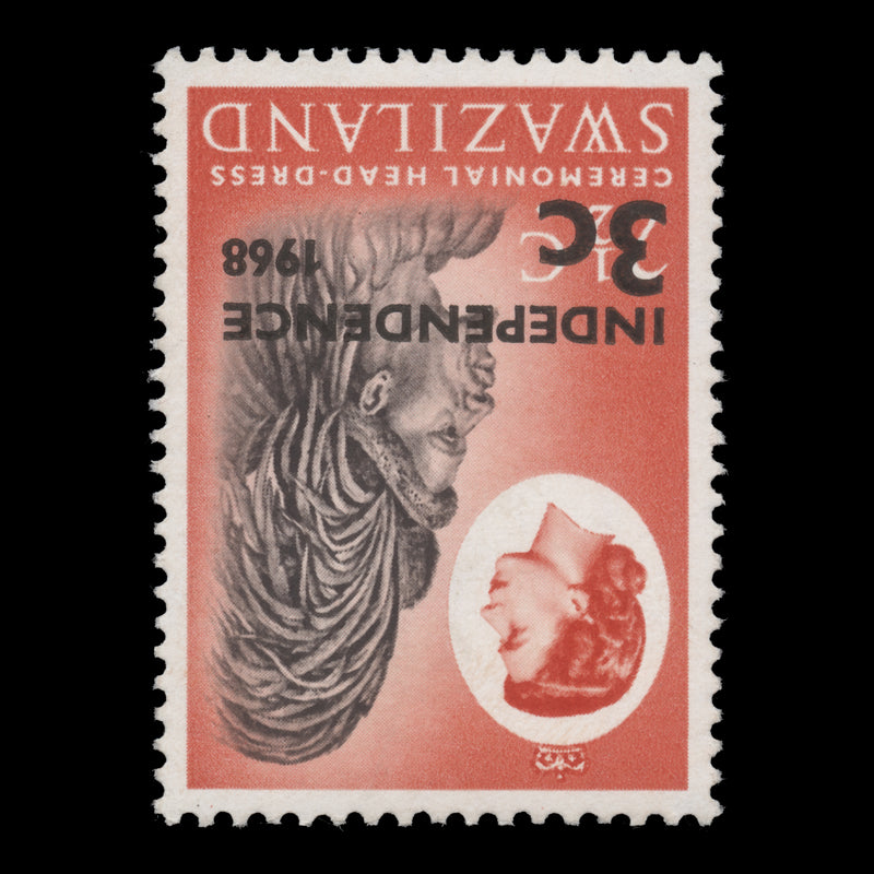 Swaziland 1968 (Variety) 3c/2½c Ceremonial Headdress with inverted watermark