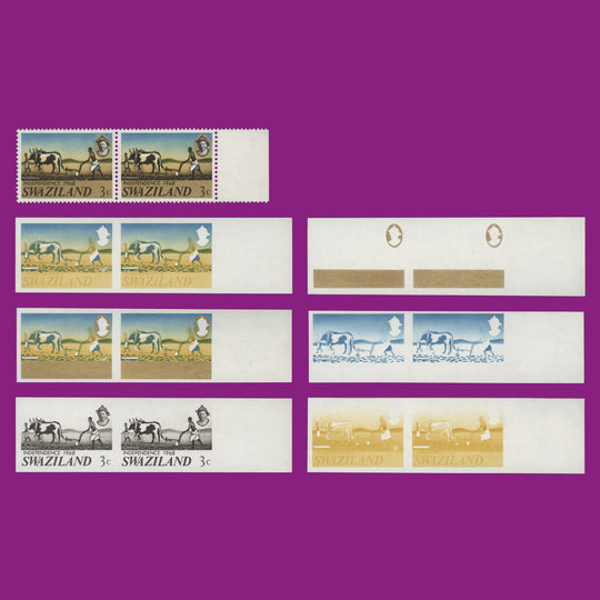 Swaziland 1968 (Variety) 3c Independence imperforate progressive proof pairs
