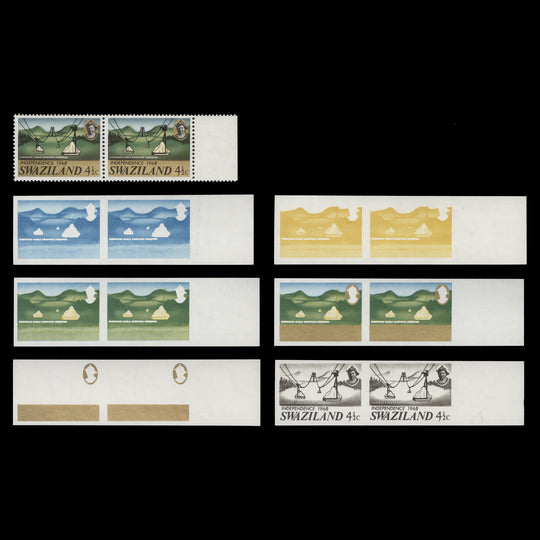 Swaziland 1968 (Variety) 4½c Independence imperforate progressive proof pairs