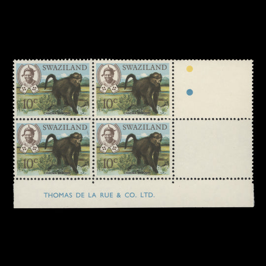Swaziland 1969 (MNH) 10c Chacma Baboon imprint block