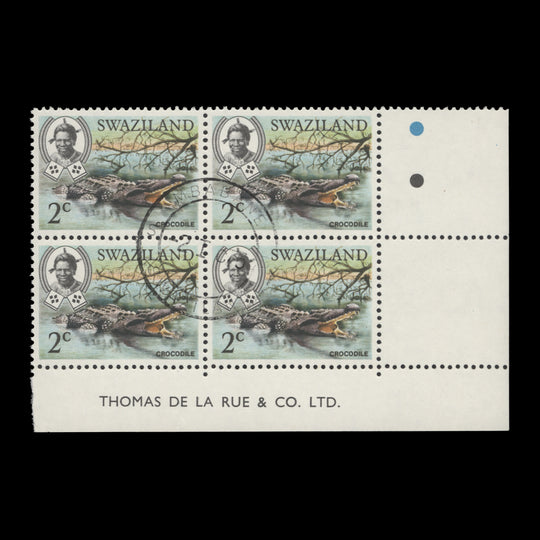 Swaziland 1974 (CTO) 2c Crocodile imprint block