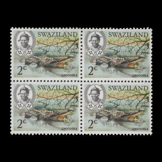 Swaziland 1975 (MNH) 2c Crocodile block, perf 12½ x 12