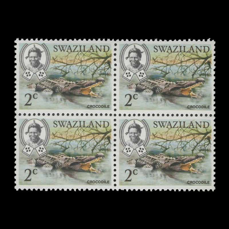 Swaziland 1975 (MNH) 2c Crocodile block, perf 12½ x 12