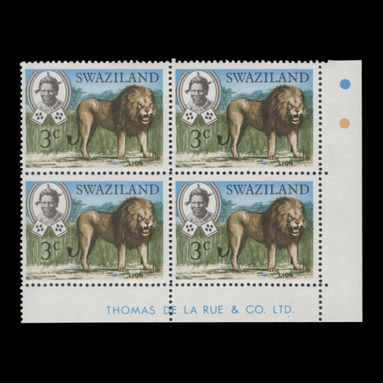 Swaziland 1975 (MNH) 3c Lion imprint block