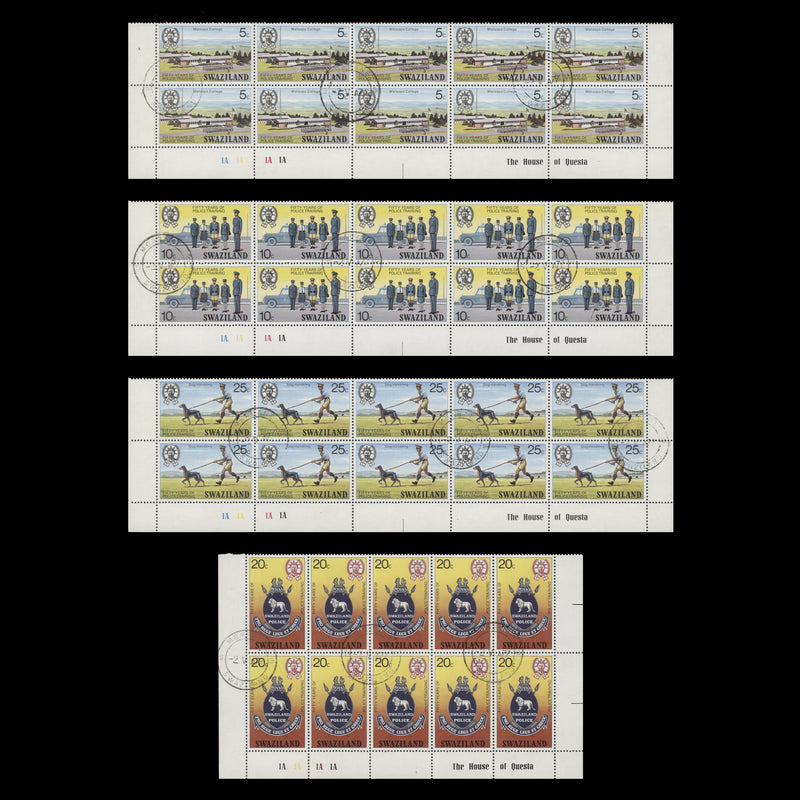 Swaziland 1977 (CTO) Police Training Anniversary imprint/plate 1A blocks