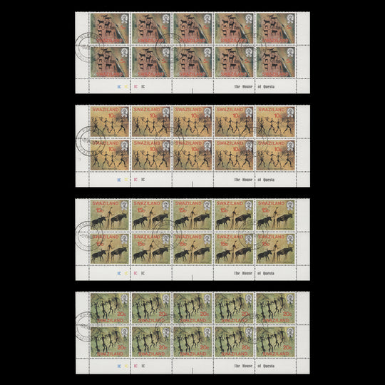 Swaziland 1977 (CTO) Rock Paintings imprint/plate 1C–1C–1C–1C blocks