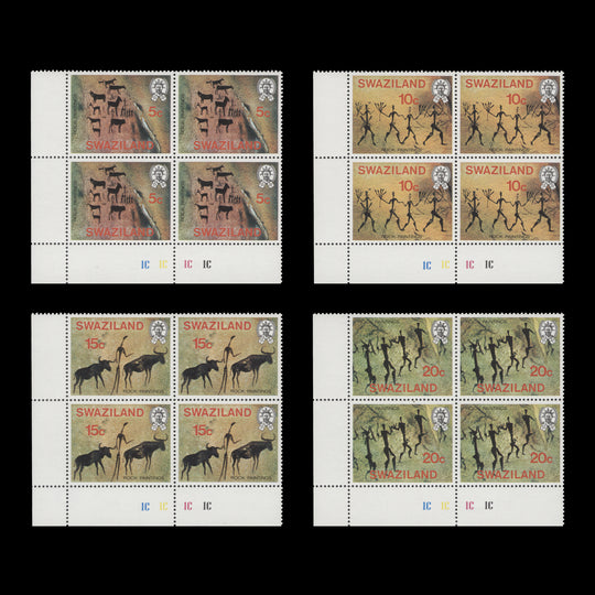 Swaziland 1977 (MNH) Rock Paintings plate 1C–1C–1C–1C blocks
