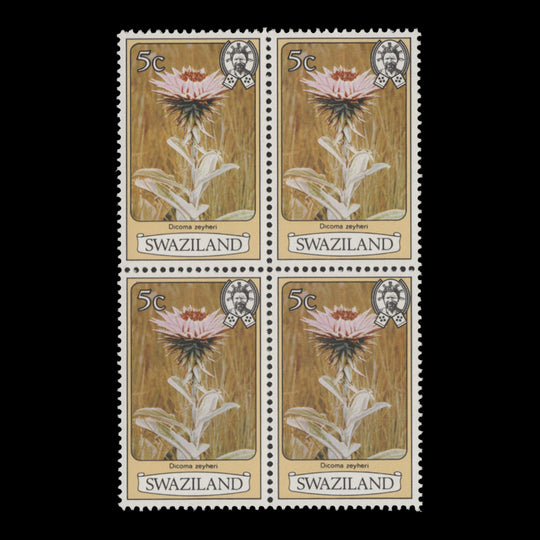 Swaziland 1980 (MNH) 5c Dicoma Zeyheri block, perf 12 x 12