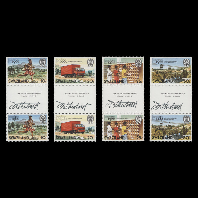 Swaziland 1980 (MNH) Stamp Exhibition, London gutter pairs signed by Tony Theobald