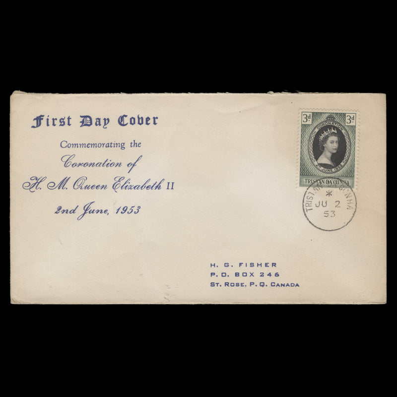 Tristan da Cunha 1953 (FDC) 3d Coronation