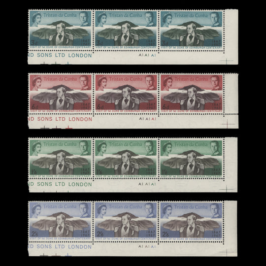 Tristan da Cunha 1967 (MNH) Duke of Edinburgh's Visit plate strips