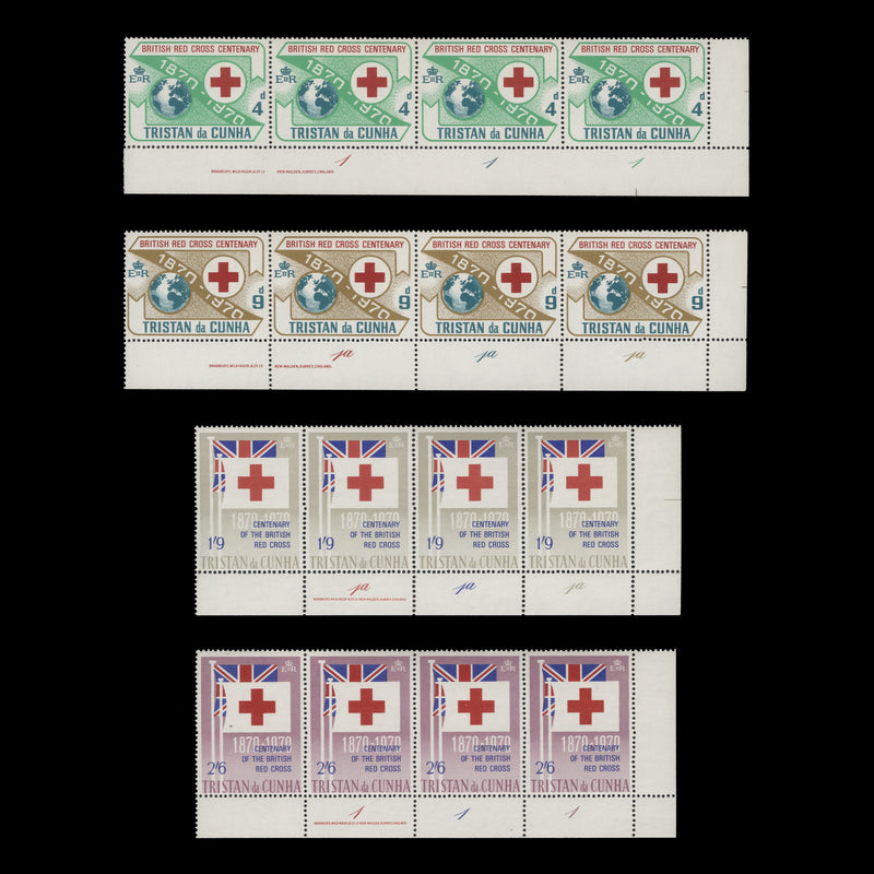 Tristan da Cunha 1970 (MNH) Red Cross Centenary imprint/plate strips