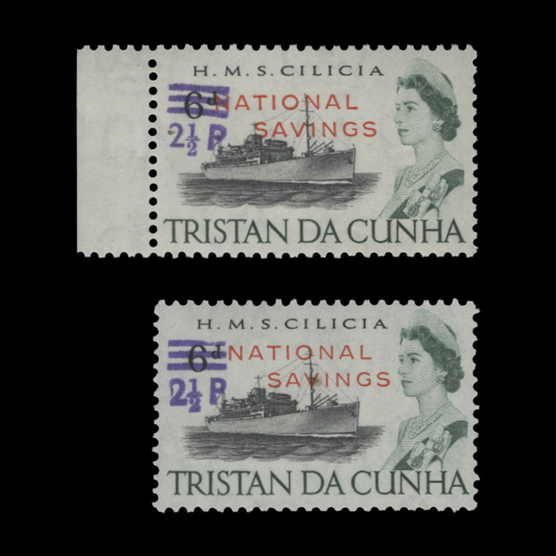 Tristan da Cunha 1971 (MNH) 2½p/6d National Savings genuine and forged singles