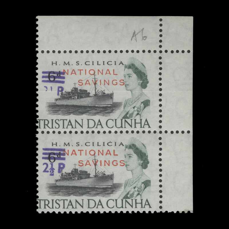 Tristan da Cunha 1971 (MNH) 2½p/6d National Savings pair with weak surcharge