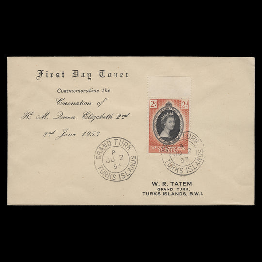 Turks & Caicos Islands 1953 (FDC) 2d Coronation, GRAND TURK