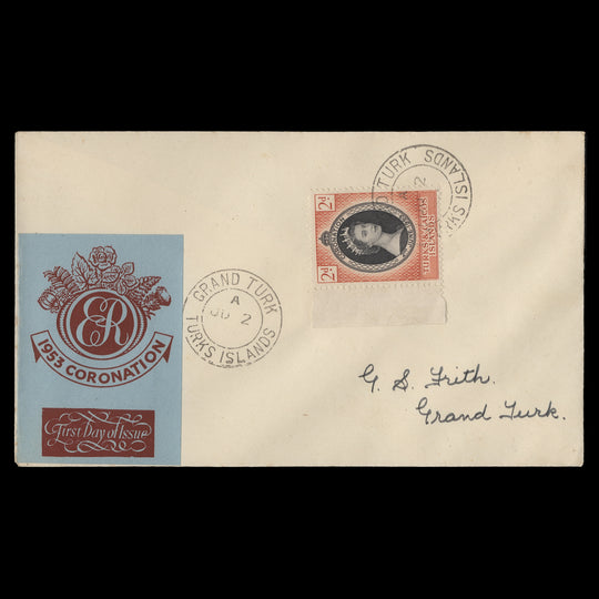 Turks & Caicos Islands 1953 (FDC) 2d Coronation, GRAND TURK