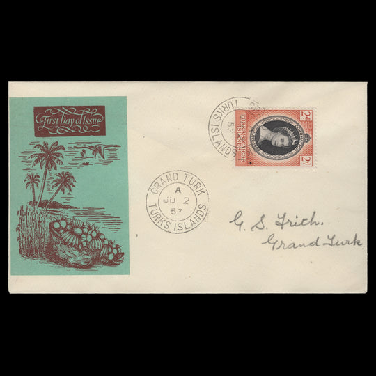 Turks & Caicos Islands 1953 (FDC) 2d Coronation, GRAND TURK