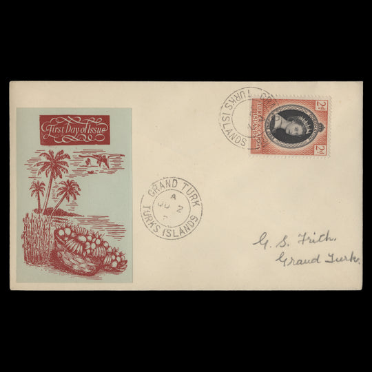 Turks & Caicos Islands 1953 (FDC) 2d Coronation, GRAND TURK