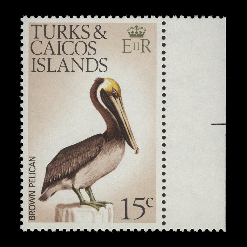 Turks & Caicos Islands 1973 (Variety) 15c Brown Pelican with watermark to right