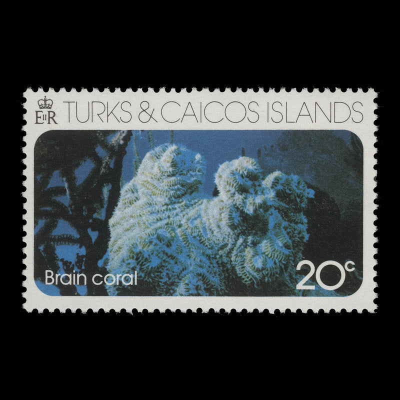 Turks & Caicos Islands 1975 (Variety) 20c Brain Coral with watermark to right