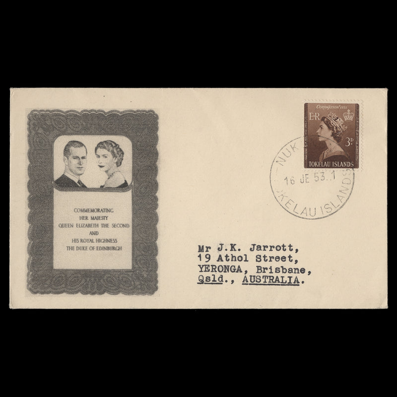 Tokelau 1953 (FDC) 3d Coronation, NUKUNONO