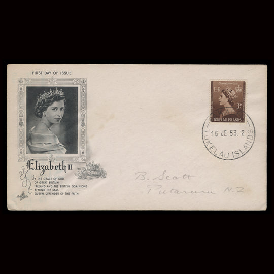 Tokelau 1953 (FDC) 3d Coronation, FAKAOFO