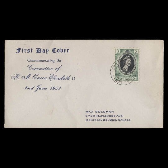 Trinidad & Tobago 1953 (FDC) 3c Coronation, PORT OF SPAIN