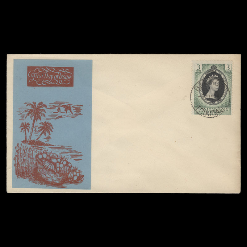 Trinidad & Tobago 1953 (FDC) 3c Coronation, BELMONT