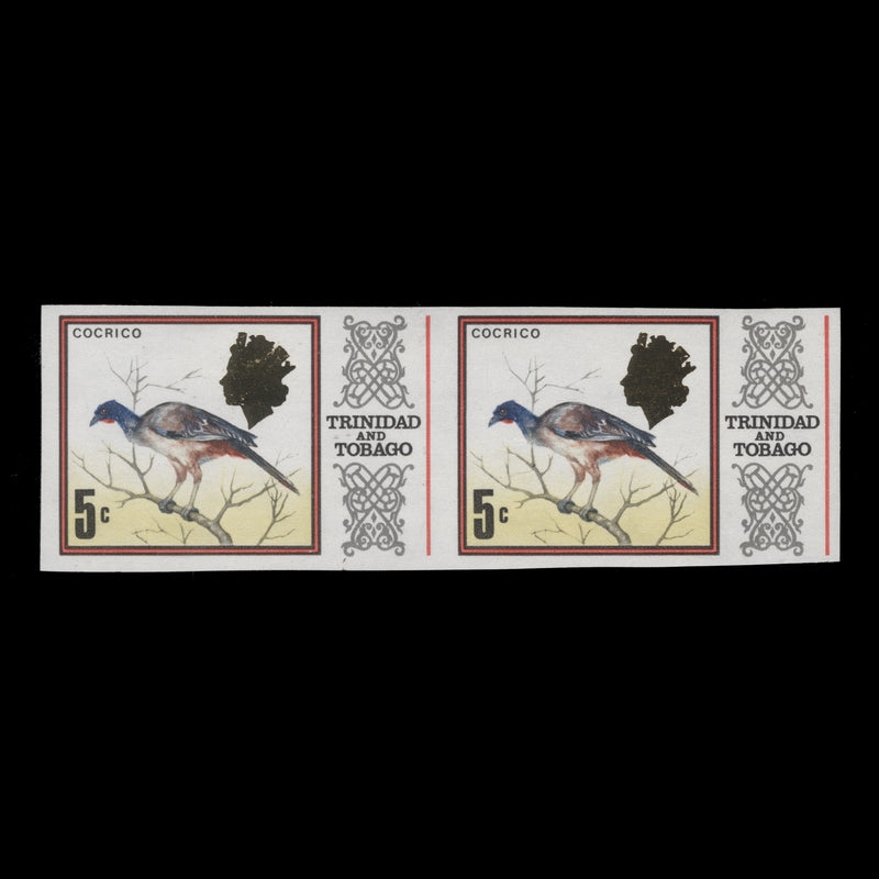 Trinidad & Tobago 1972 (Variety) 5c Cocrico imperf pair, glazed paper