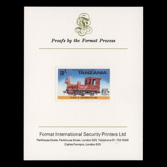 Tanzania 1976 Class A Locomotive imperf proof on presentation card