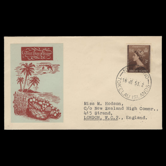 Tokelau 1953 (FDC) 3d Coronation, NUKUNONO