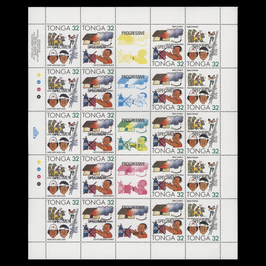 Tonga 1991 (MNH) Accident Prevention SPECIMEN sheets