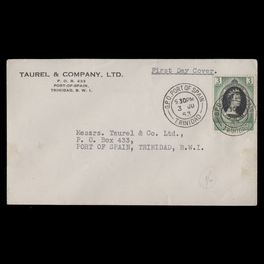 Trinidad & Tobago 1953 Coronation first day cover, PORT OF SPAIN