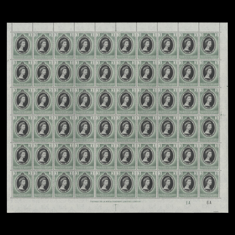 Trinidad & Tobago 1953 (MNH) 3c Coronation plate 1A–6A pane of 60 stamps