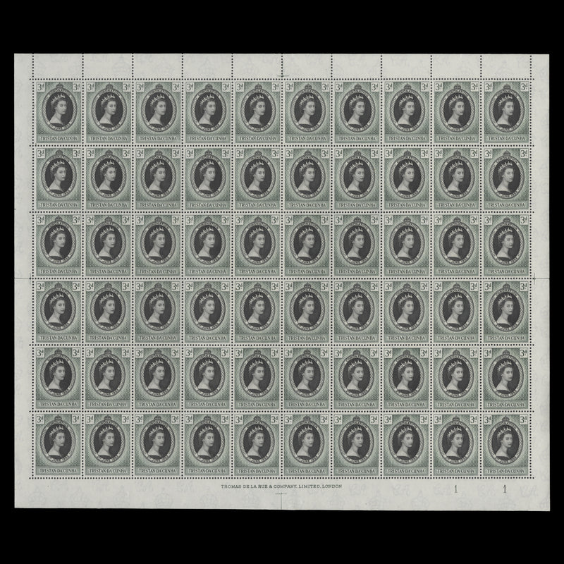 Tristan da Cunha 1953 (MNH) 3d Coronation plate 1–1 sheet of 60 stamps